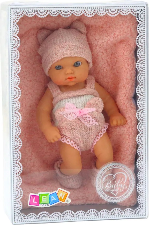 LEAN Toys Detská bábika s dekou Biele a ružové oblečenie Čapka 18 cm