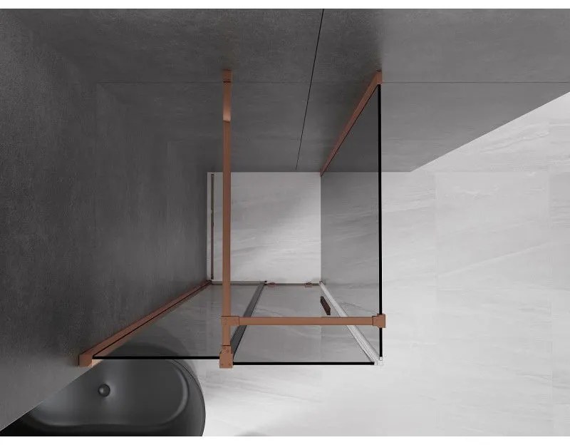 Mexen Velar, sprchový kút s posuvnými dverami 90 x 90 cm, 8mm šedé sklo, ružové zlato, 871-090-090-41-60