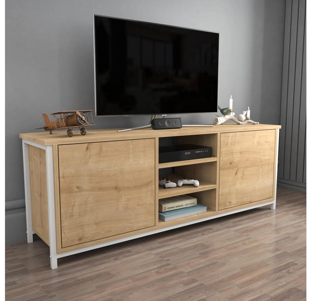 TV stolík Otosello (biela + dub). Akcia -19%. Vlastná spoľahlivá doprava až k Vám domov. 1107343