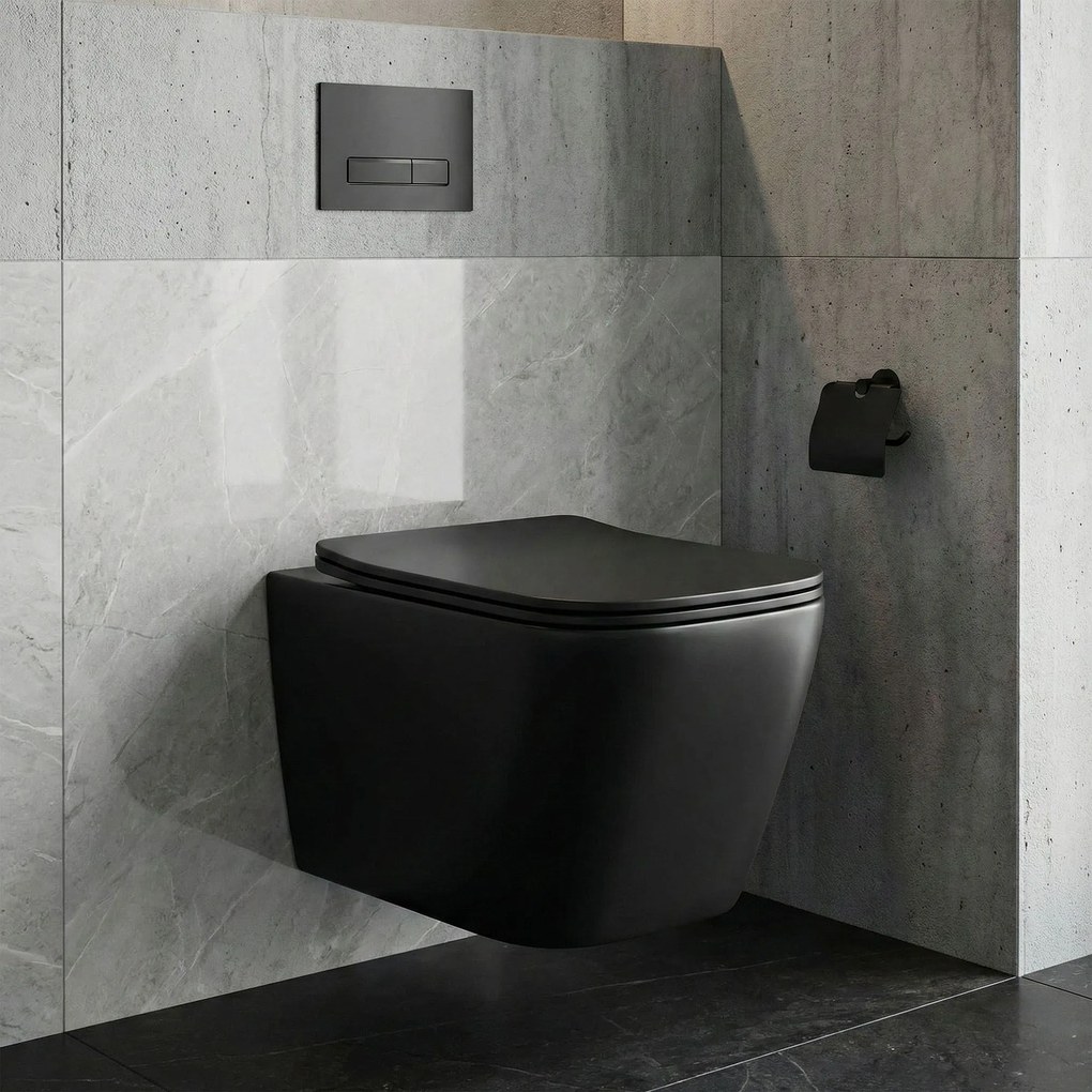 Rea Julio, závesná WC misa Rimless 510x345x315 mm, čierna matná, REA-C6550