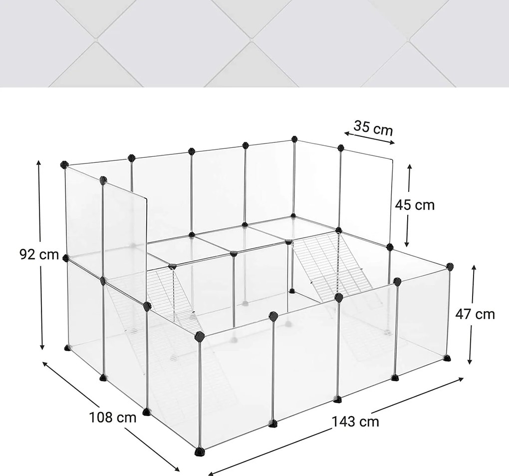 Ohrádka pre domáce zvieratá, modulárna ohrádka s rebríkom, biela
