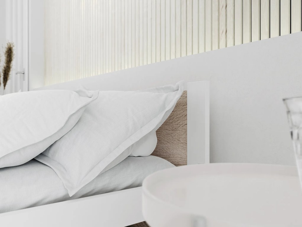 Posteľ IKAROS 90 x 200 cm, biela/dub sonoma Rošt: S lamelovým roštom, Matrac: Bez matraca