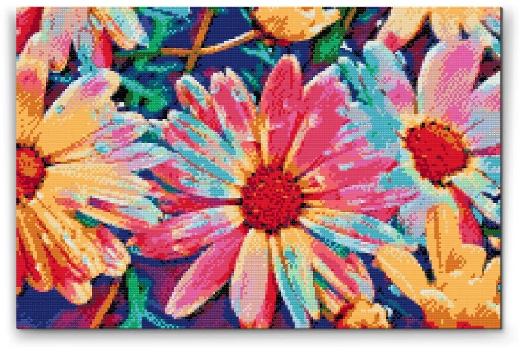 Gario Diamantové maľovanie Neónové kvety Rozmery: 60 x 40 cm, Rámovanie: Iba zrolované plátno, Diamanty: Okrúhle