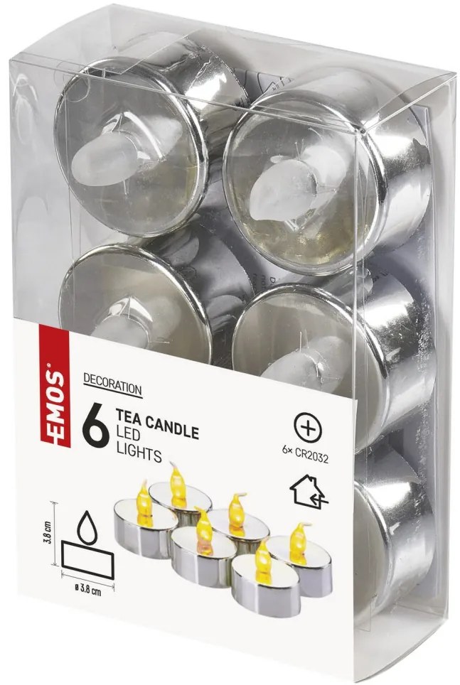 LED sviečky (6 ks) strieborné