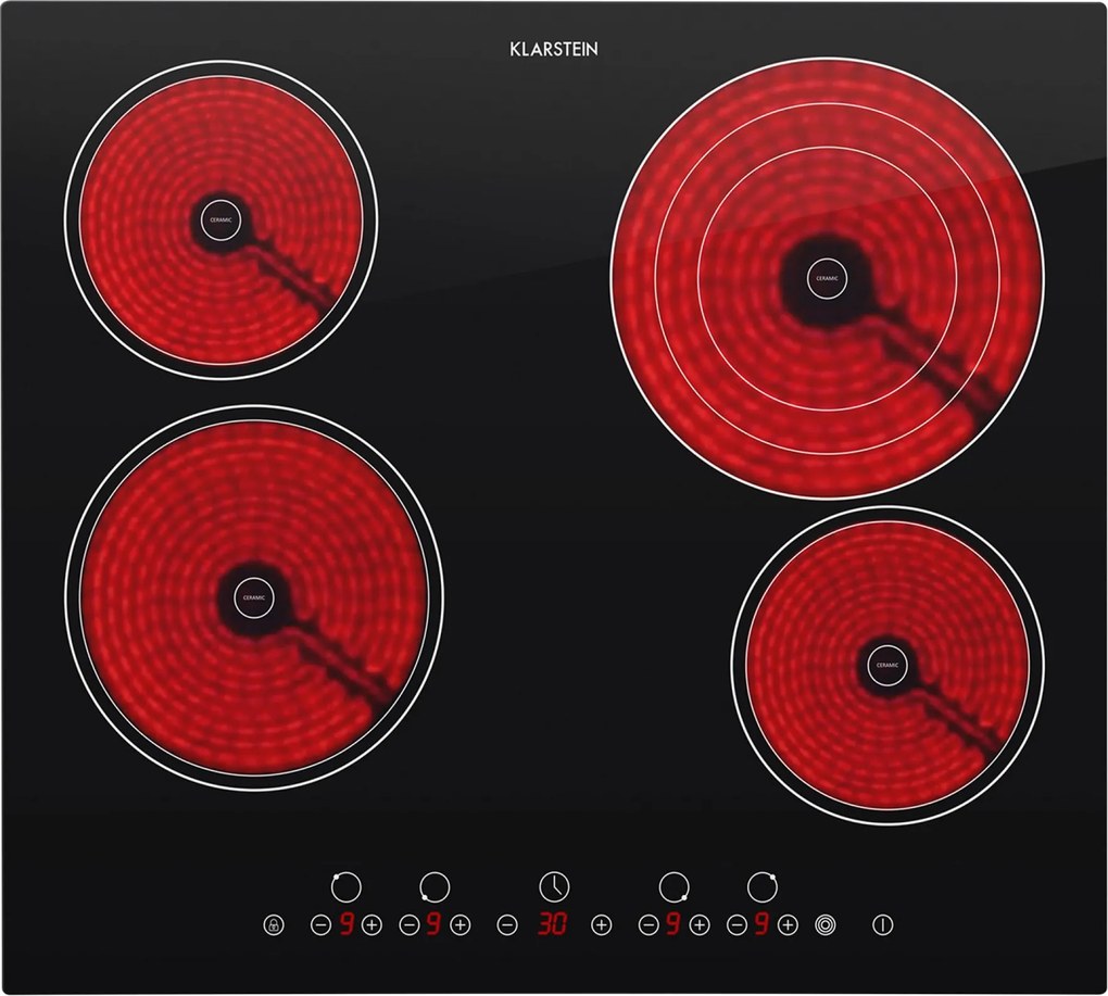 Klarstein Virtuosa, vstavaná varná doska, 6500 W, 4 zóny, 59 x 52 cm, sklokeramika