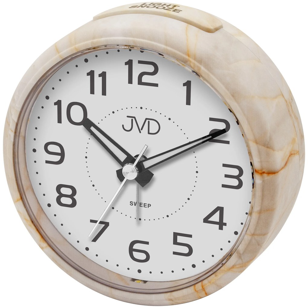Analógový budík JVD SRP006.2 – tichý chod sweep, postupné zvonenie, 10 cm