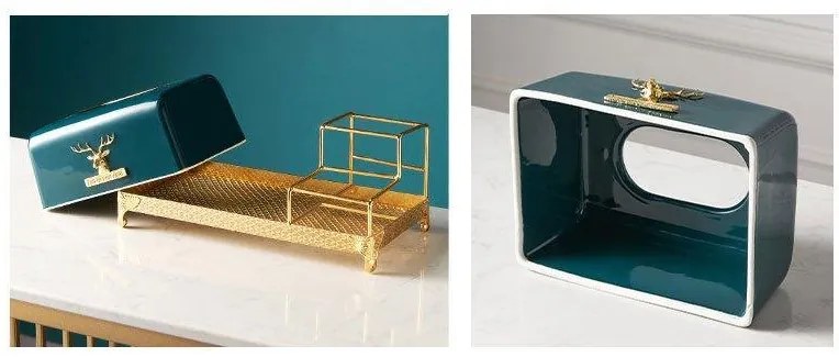 Kombinovaný stojan na vreckovky kov+keramika zelený