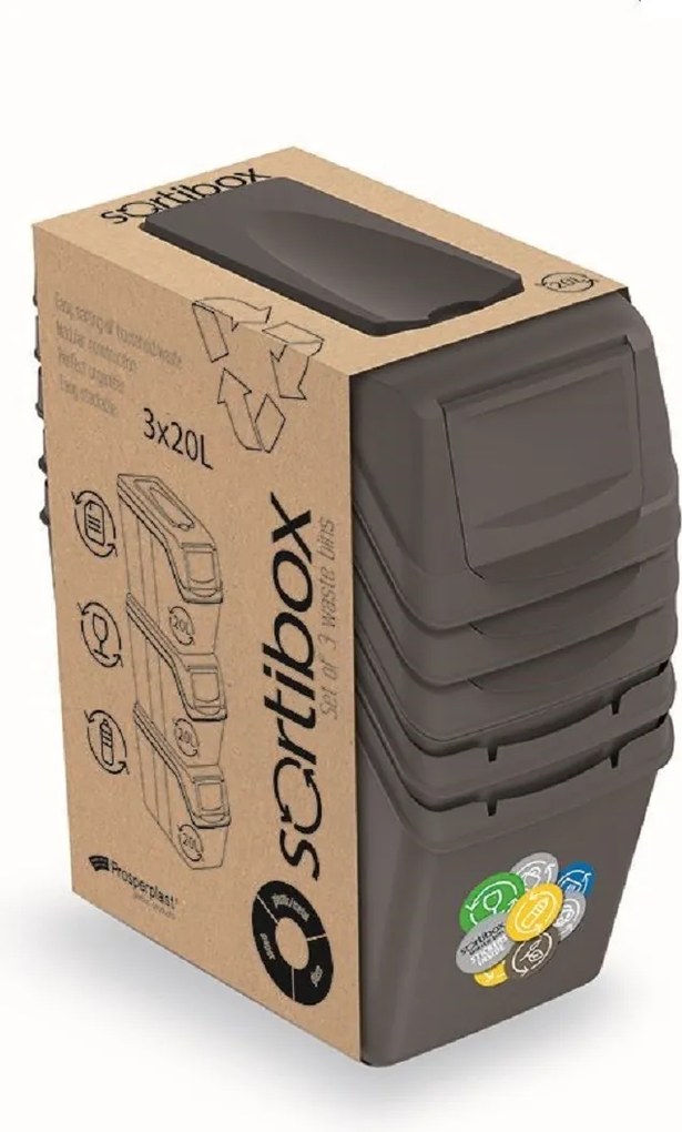 PROSPERPLAST Sada odpadkových košov SORTIBOX, 3x20l
