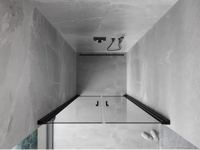 Mexen MIST, 2-krídlové sprchové dvere (d+d) 90x200 cm, 6mm číre sklo, čierny profil, 8A7-090-000-70-00