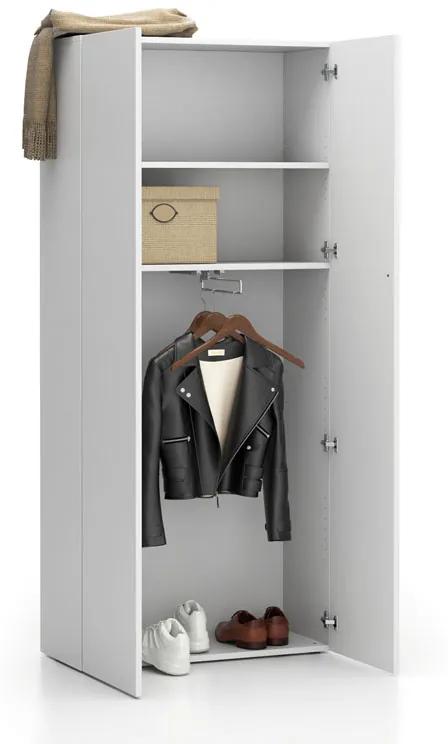 PLAN Kancelárska šatníková skriňa SEGMENT, 2 police, šatníková tyč, 840 x 370 x 1880 mm, biela