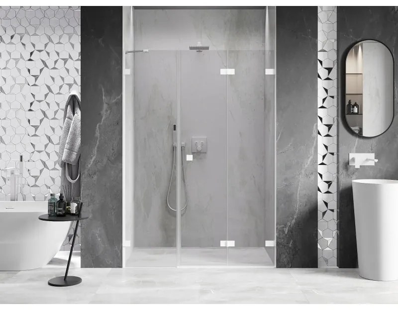 Mexen Lunar-F, pravé sklápacie sprchové dvere 110 cm, 8mm číre sklo, biely profil, 836S-110-050-20-00-P