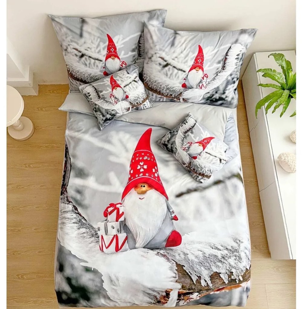 3 dielne 3D obliečky Vianočné Gnome sivý 200x140cm+90x70cm TiaHome