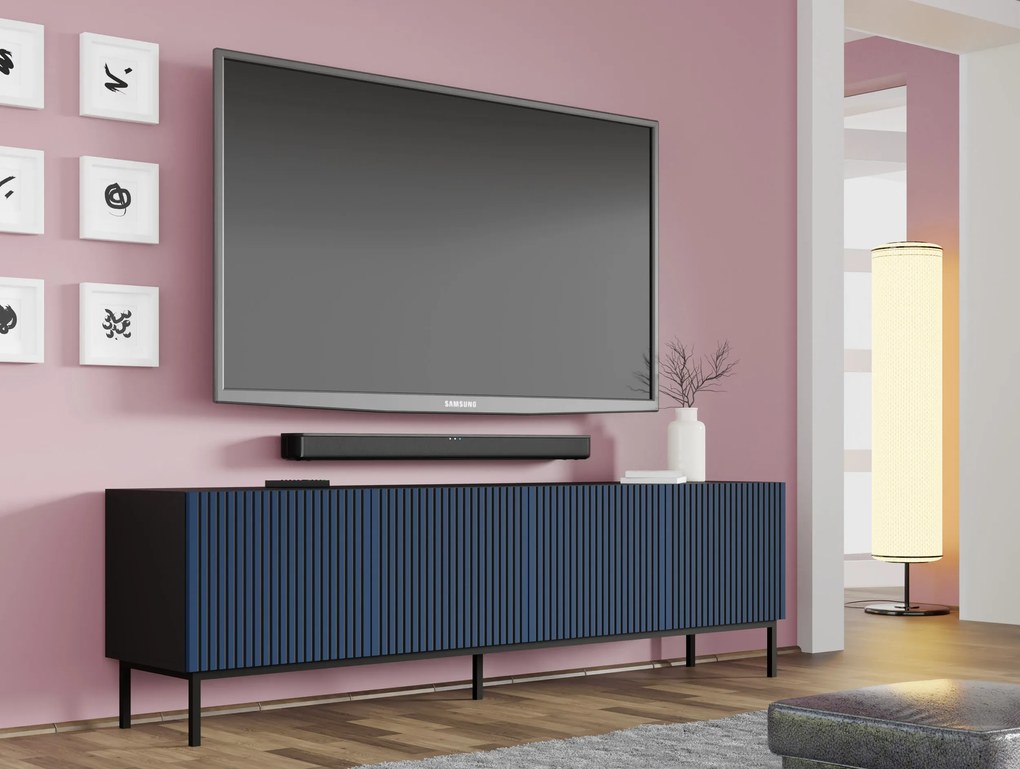 TV skrinka/stolík F 4D 200 Rowanna (čierna + tmavomodrá). Akcia -20%. Vlastná spoľahlivá doprava až k Vám domov. 1125069