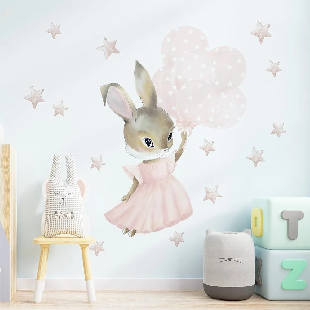 Gario Detská nálepka na stenu Pastel bunnies - zajačik s balónmi