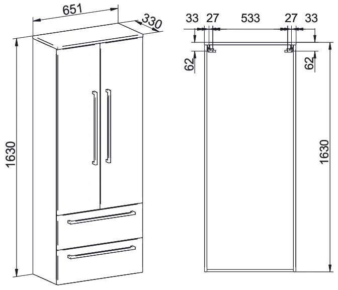 Mereo, Mereo Bino, kúpeľňová skrinka vysoká 163 cm, dvojitá, Multidecor, Pino Aurélio, MER-CN699PINO