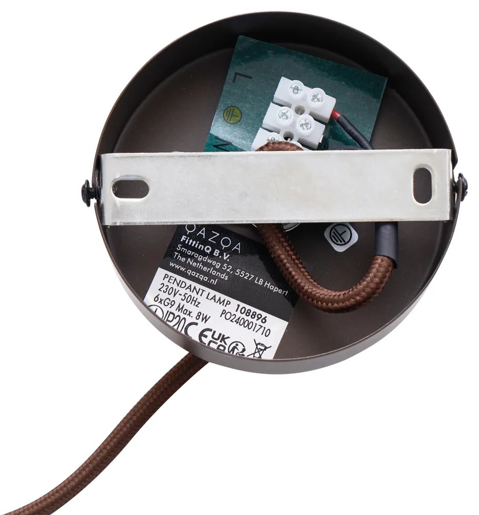 Hotelová elegantná závesná lampa tmavý bronz s bronzovým sklom 6-svetiel - Monaco