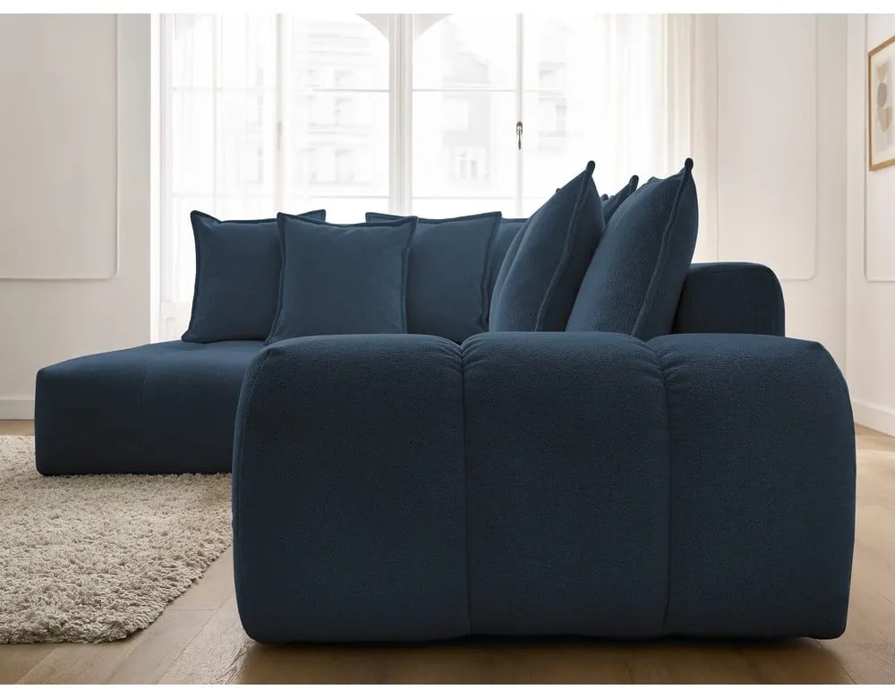 Tmavomodrá ženilková rozkladacia/s úložným priestorom rohová pohovka (ľavý roh/do L) Everest – Bobochic Paris