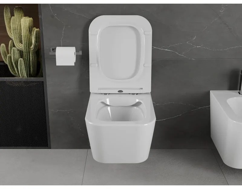Mexen Madox, Rimless závesná wc misa 515x365x350 mm s pomaly padajúcim sedátkom SLIM z duroplastu, biela, 30154000