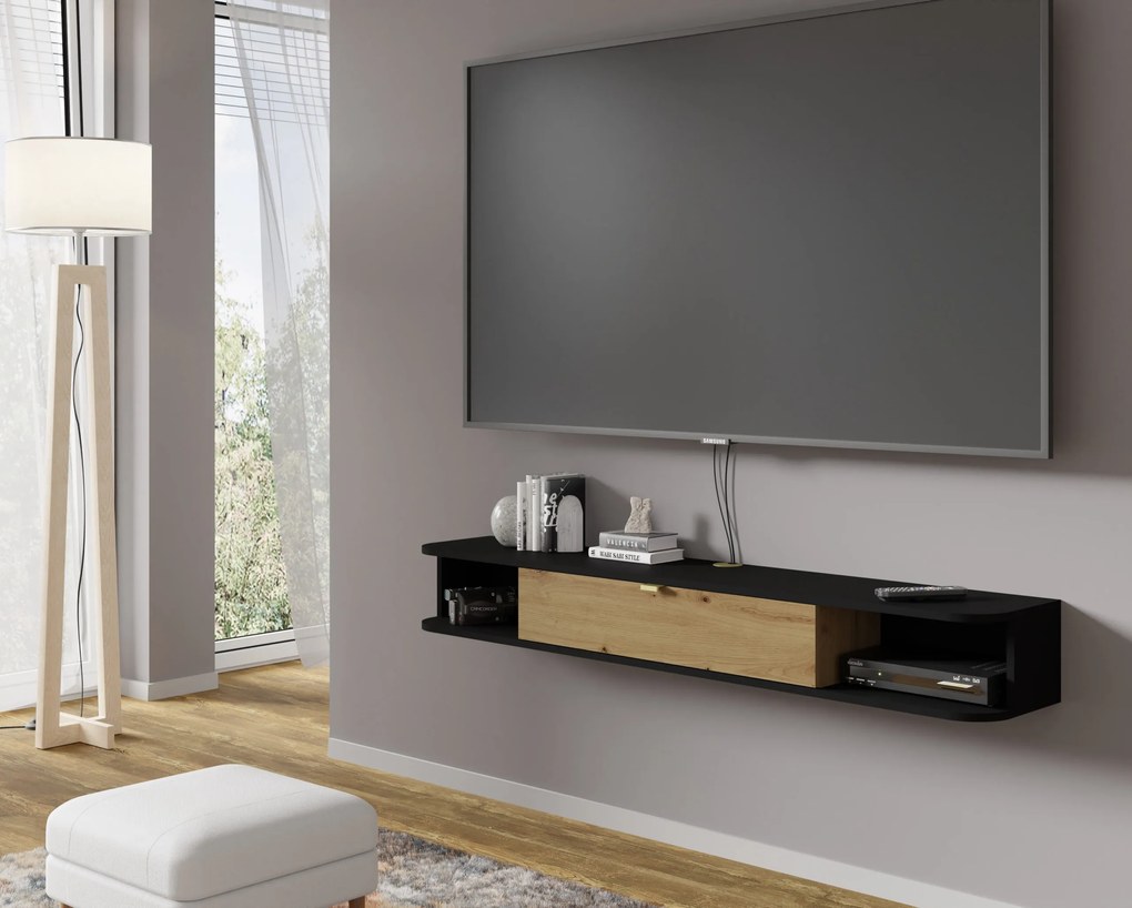TV stolík/skrinka Ikaro (čierna + dub artisan). Akcia -23%. Vlastná spoľahlivá doprava až k Vám domov. 1124938