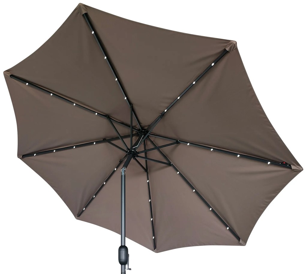 Záhradný slnečník Houseland Luna s LED osvetlením 270 cm tmavo hnedý