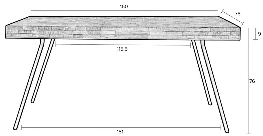 Jedálenský stôl z teakového dreva 78x160 cm Suri – White Label