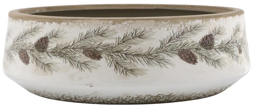 Béžová keramická misa s jedľovou girlandou - Ø 30*10 cm