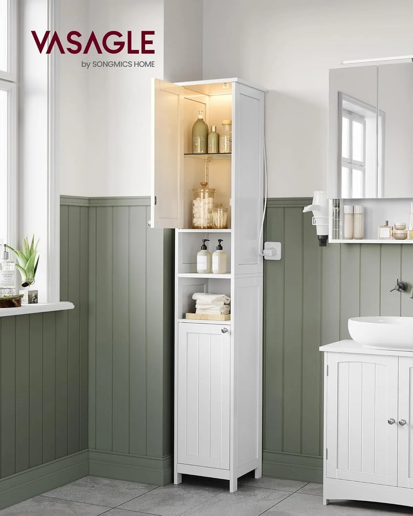 Kúpeľňová skrinka s osvetlením, vysoká, 30 x 30 x 170 cm, biela