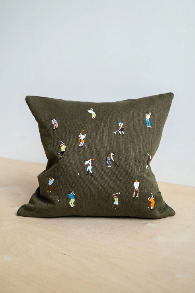 Fine Little Day Ľanový poťah na vankúš Golfers Embroidered 48 × 48 cm