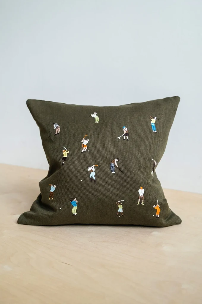 Fine Little Day Ľanový poťah na vankúš Golfers Embroidered 48x48 cm