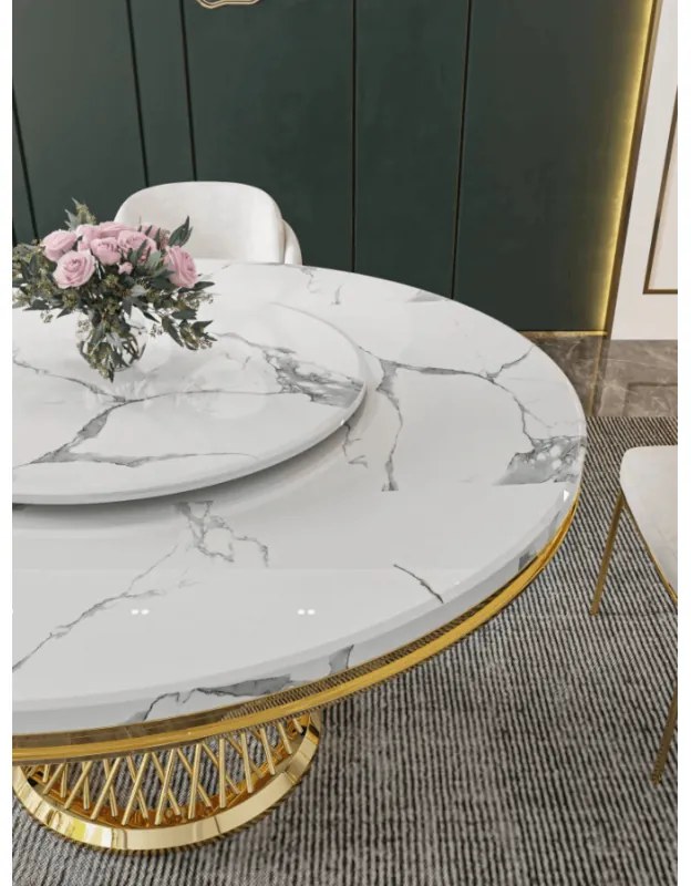 EXKLUZÍVNY STÔL AUDREY BIELY MRAMOR + ZLATÝ PODSTAVEC 130 cm