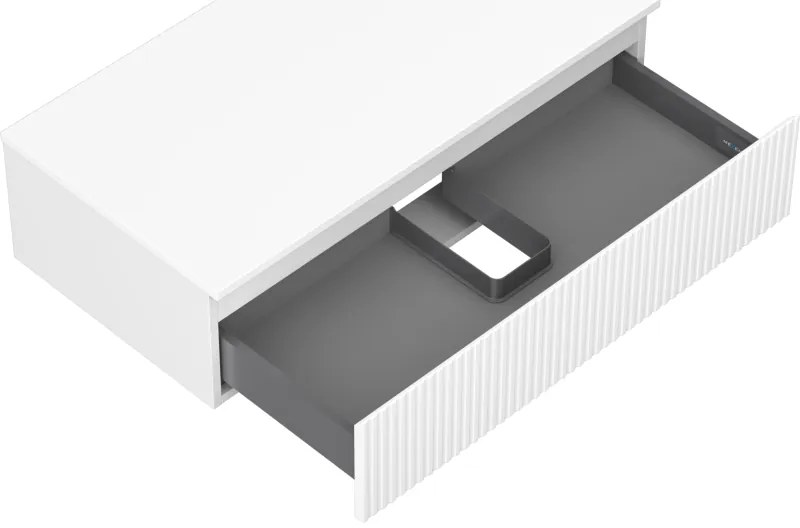 Mexen Rivel, kúpeľňová skrinka 90 cm s hornou časťou, 1 zásuvka, drážkovaná, biela matná, 91A20-09023-1-BFC01