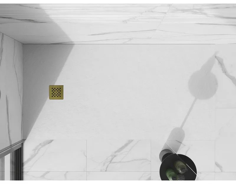 Mexen Stone+, obdĺžniková vanička z minerálneho kompozitu 180 x 70 cm, biela, zlatá lesklá krytka, 44107018-G