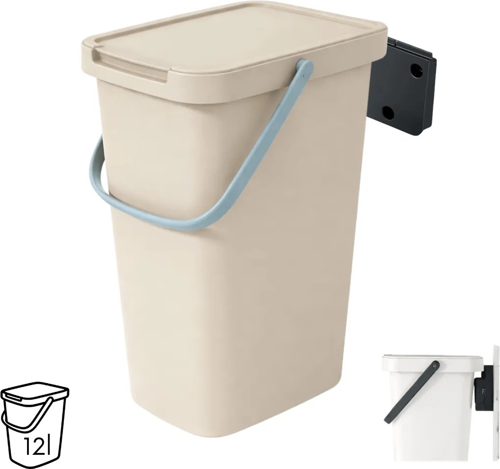 Prosperplast Závěsný odpadkový koš s víkem SYSTEMA Q, 12 l, 26 x 20 x 37,5 cm béžová