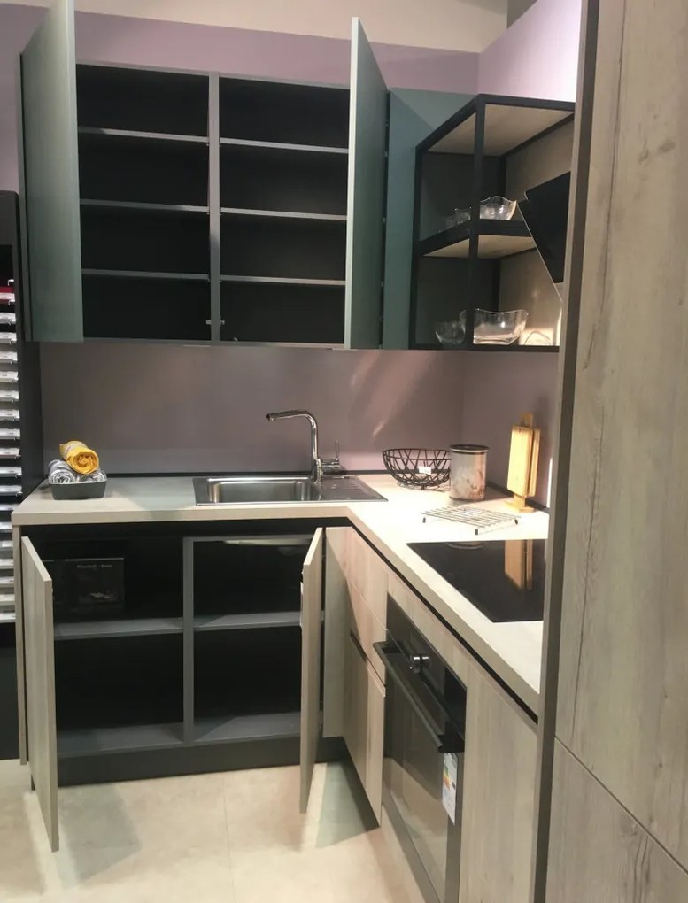 Zostava kuchyne Nitra - Roma - odpredajový kus, kašmír/dub/zelená