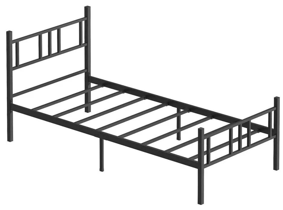 Kovová jednolôžková posteľ PIRON 90x200 cm, čierna, nosnosť 120 kg