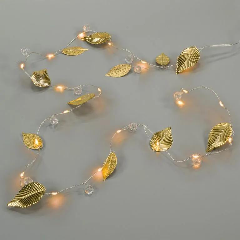 Osvetlenie perly a zlaté listy, 20 LED, teplá biela