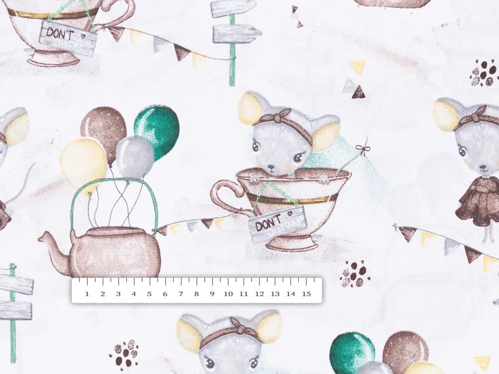 Biante Detský bavlnený obdĺžnikový obrus Sandra SA-372 Myšky a konvičky na bielom 140x220 cm