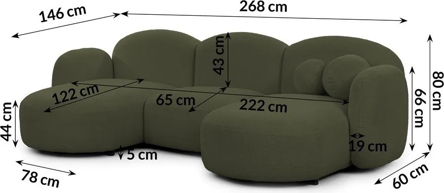 Zelená rohová pohovka z textílie buklé (do tvaru "U") Orbit – Ropez