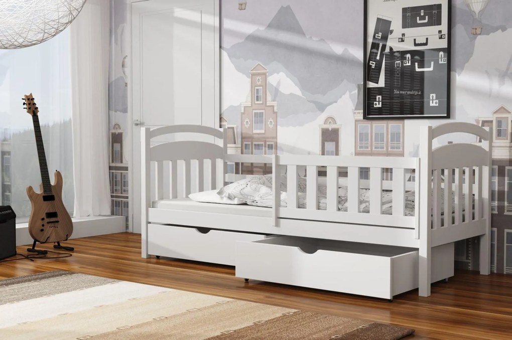 Detská posteľ z masívu borovice KRYŠTOF so šuplíkmi - 200x90 cm - BIELA