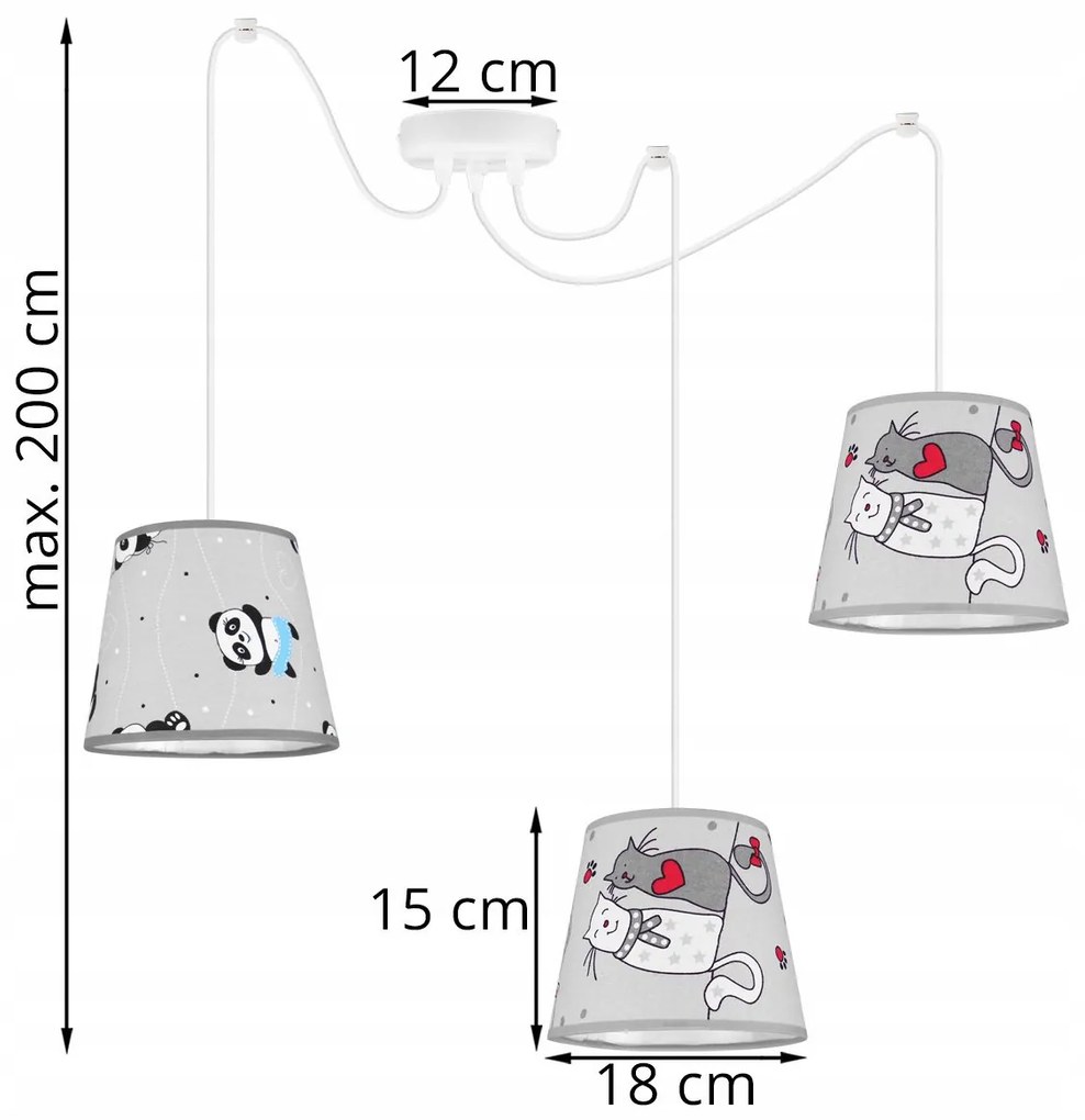 Detské závesné svietidlo Cone Spider, 3x textilné tienidlo so vzorom (výber zo 7 farieb), w