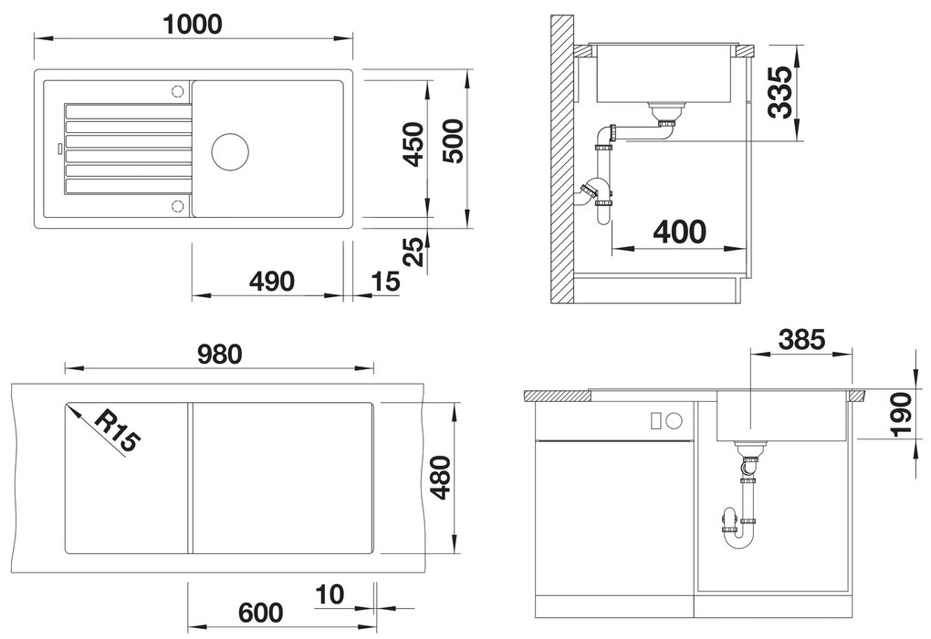 Blanco Zia XL 6 S, silgranitový drez 1000x500x190 mm, 1-komorový, čierna, BLA-526024