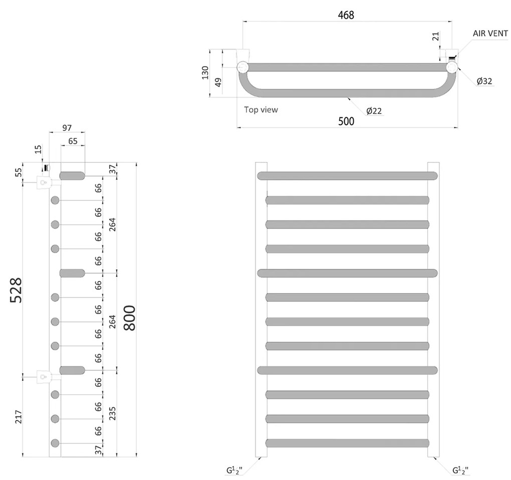Sapho Sapho, MANISA vykurovacie teleso 500x800mm, s tromi madlami pre uterák, chróm, IZ110