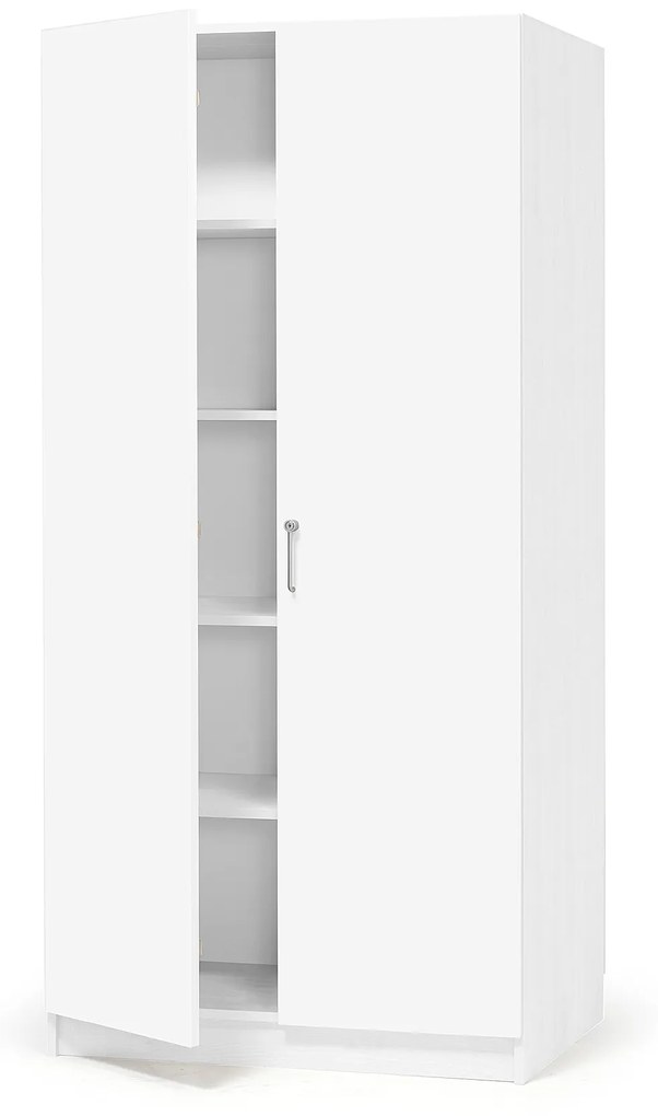 Drevená úložná skriňa THEO s veľkými plnými dverami, 1000x470x2100 mm, biela