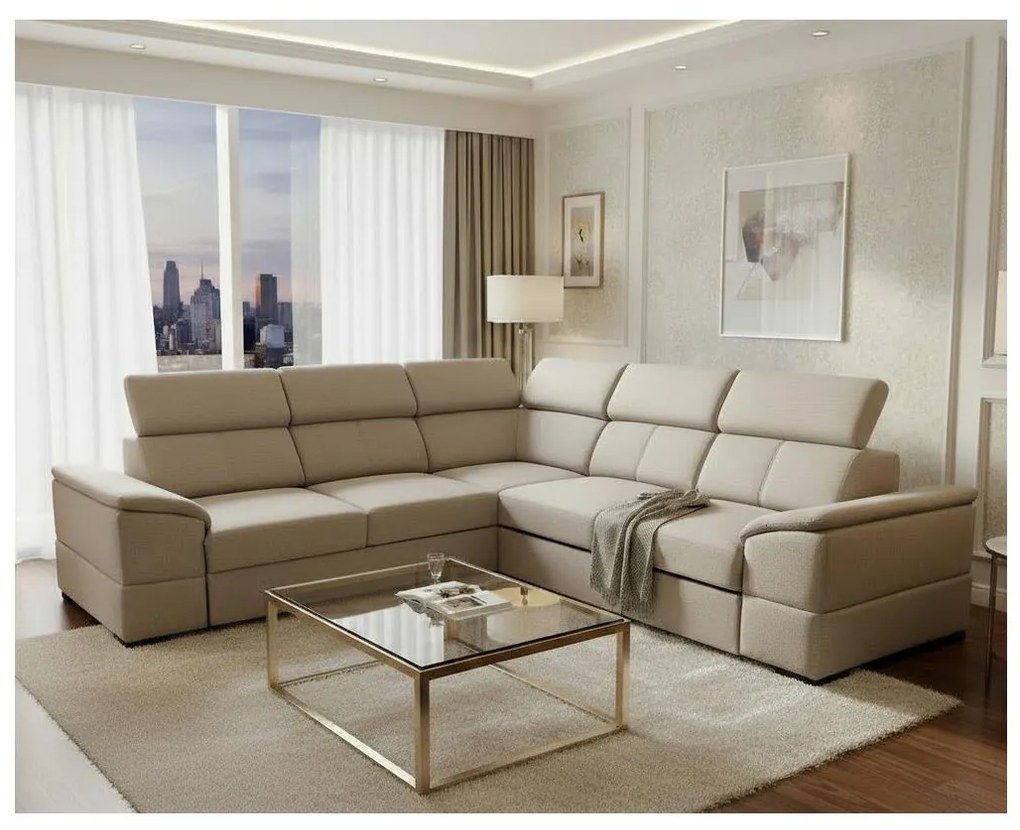 Univerzálna rohová rozkladacia sedacia súprava s úložným priestorom GRANADA béžová