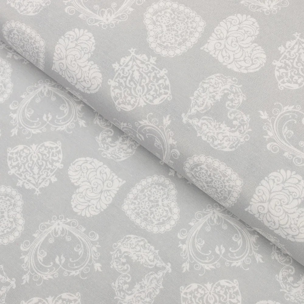 Biante Dekoračný obdĺžnikový obrus PML-071 Srdce s ornamentami na sivom 140x220 cm