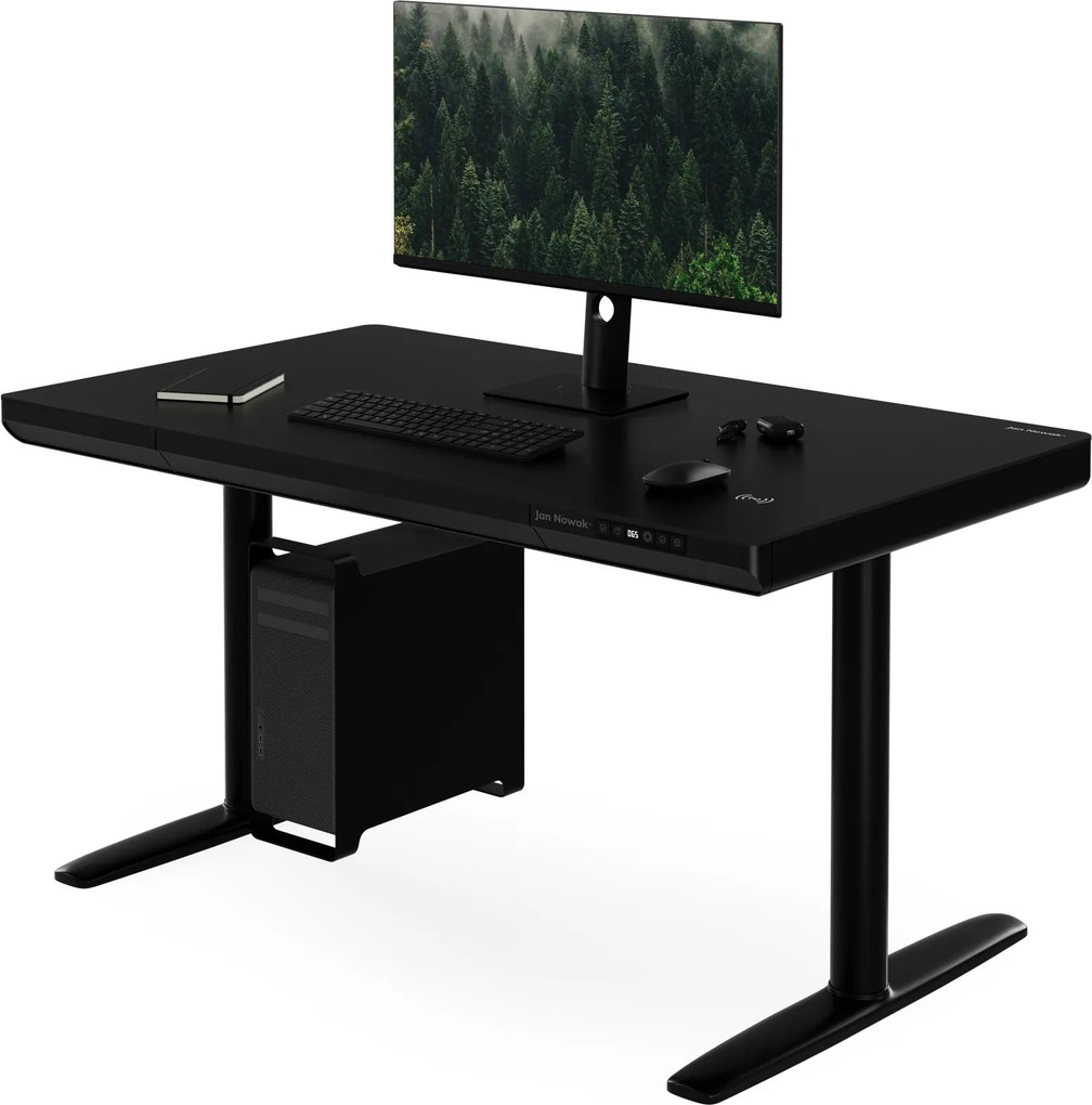 Elektrický písací stôl sit-stand so zásuvkou a bezdrôtovou nabíjačkou Qi čierny, 1200 mm: ELLIS