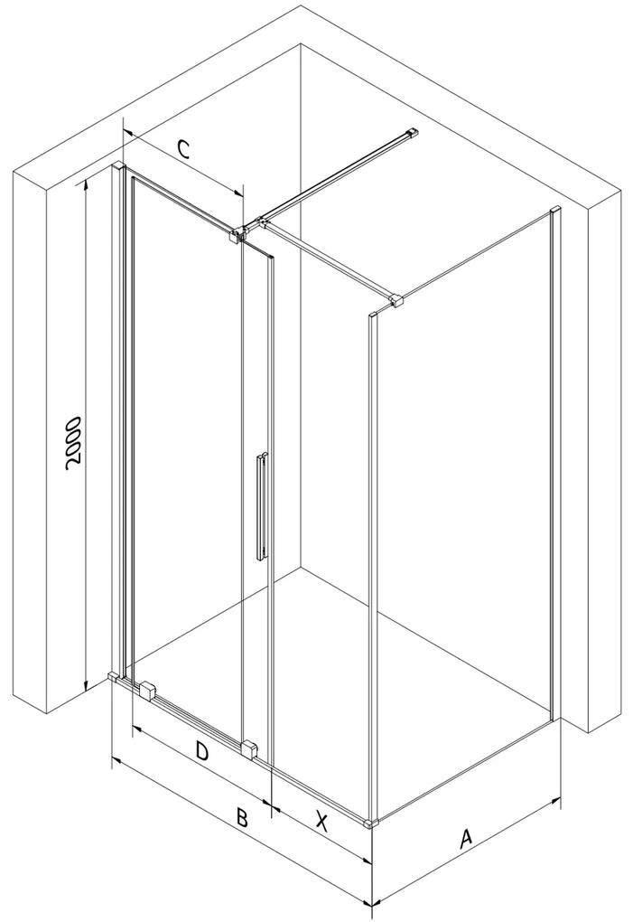 Mexen Velar, sprchový kút s posuvnými dverami 130(dvere) x 80(stena) cm, 8mm číre sklo, chrómový profil, 871-130-080-01-01