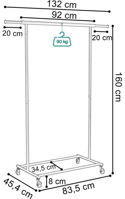 Vešiakový stojan TAHIR na kolieskach strieborný