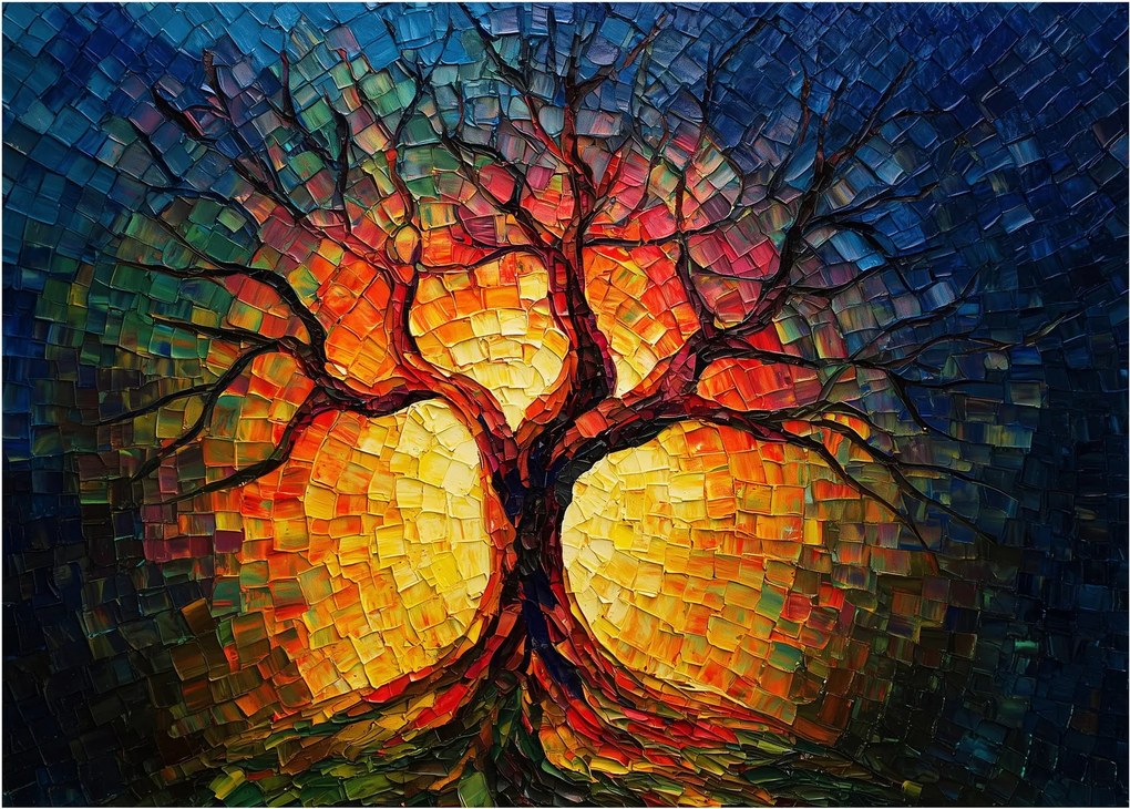 Sklenený obraz - Strom života v mozaike (70x50 cm)