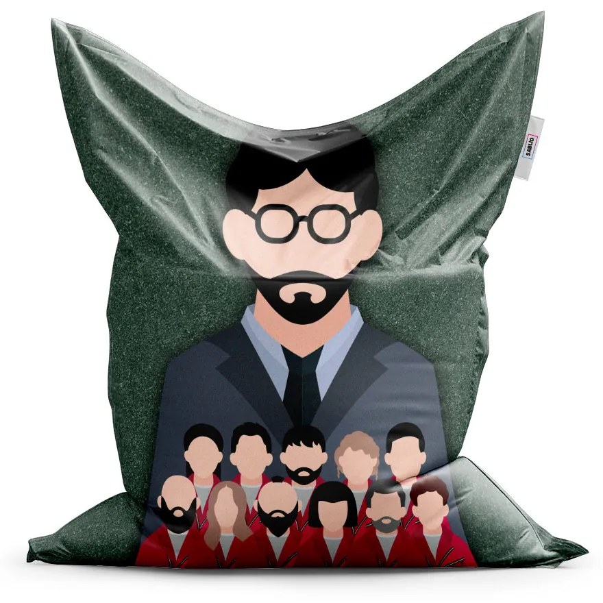Sablio Sedací vak Money heist Profesor a jeho tím Zelená - 150x100 cm
